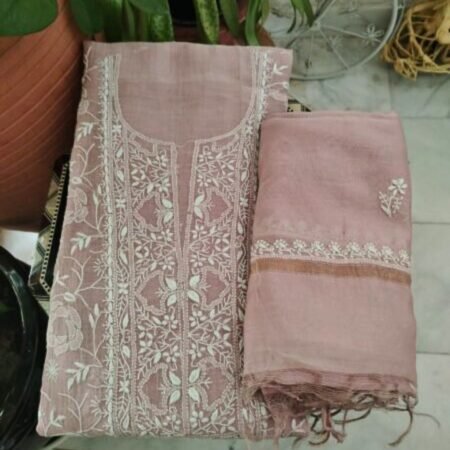 Chikankari With Intricate Thread Work  Rose Pattern  On Mulchanderi Soft Fabric. Kurta And Dupatta