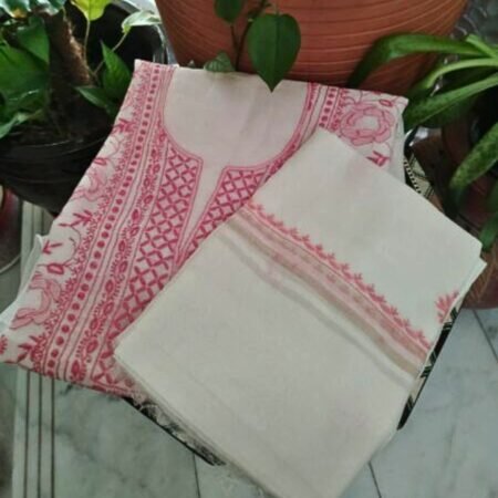 Chikankari With Intricate Thread Work  Rose Pattern  On Mulchanderi Soft Fabric. Kurta And Dupatta
