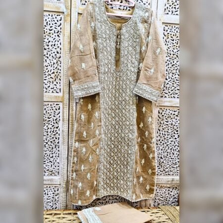 Kota Fabric Chikankari With Phanda, Murri & Bakhia Stitch In Sunflower Shade, Ready To Wear