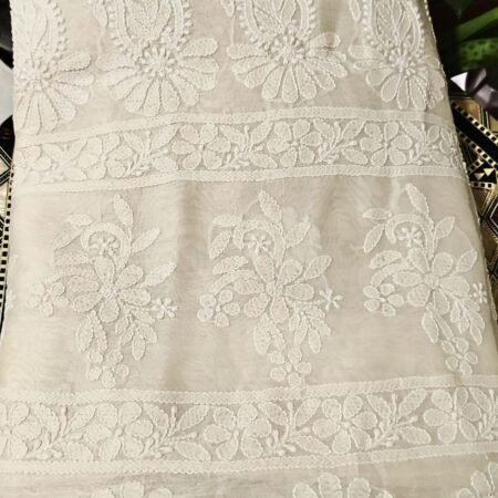 Elegant Soft Chanderi Silk Chikankari With Resham Thread, Ari/Sequins Work, White Zari Saree