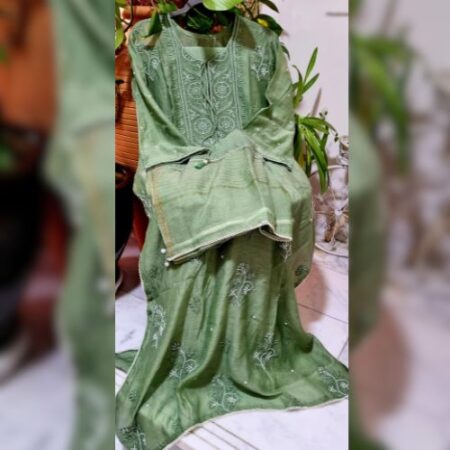 Chikankari On Soft Chanderi Mul With Ari Pearl & Cutdaana Work, Stitched