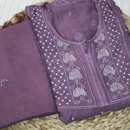 Chikankari on soft mul chanderi fabric with poth work and cutdana work.