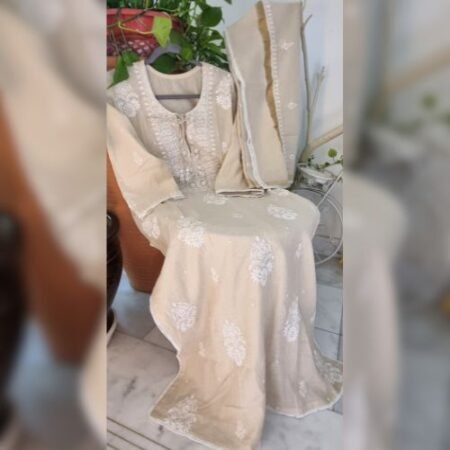Tissue Gold  Silk Chikankari With Intricate Stitches & Elegant Add-Ons, Ready To Wear