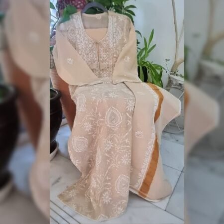 Tissue Gold Silk Chikankari With Intricate Stitches & Ready To Wear