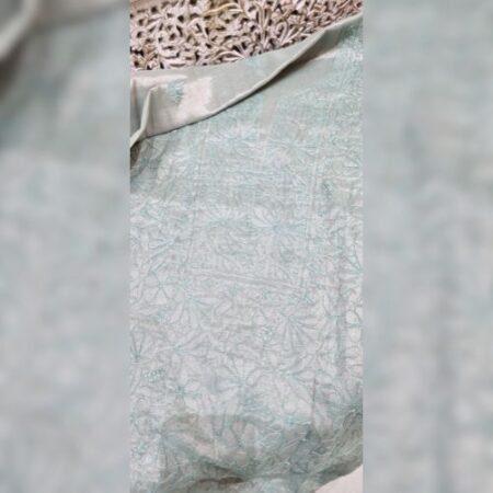 Pure Tissue Silk Chikankari, Unstitched Kurta & Dupatta, Teal Color