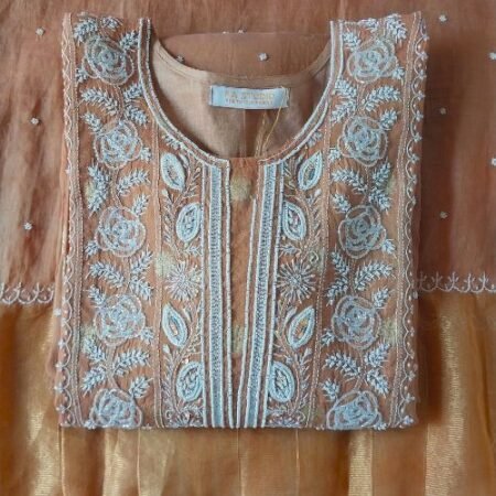 Soft mul Chikankari with poth and cutdana embroidery elegance redefined.