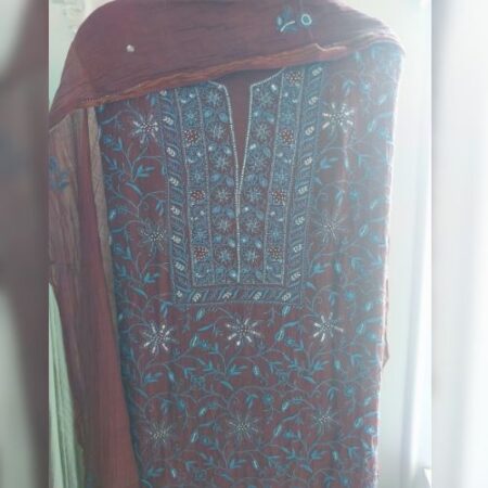Pure Chanderi Chikankari, Unstitched Kurta & Dupatta, Luxurious Elegance