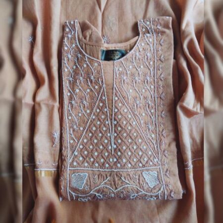 Elegance in every thread, Mul Chanderi with pearl and cutdana work.