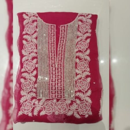 Elegant Organza Chikankari with resham thread, sequins and ari pearls.