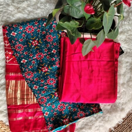 Step into timeless tradition with our Red Mashru Silk Kurta paired with a handcrafted Patola Modal Silk Dupatta.