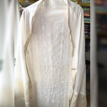 Elegance in every thread, Chikankari on Soft Mul Chanderi.