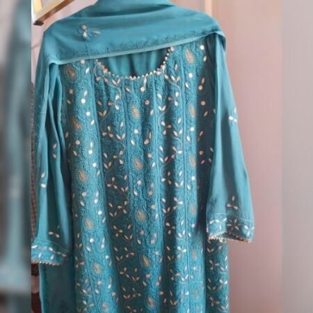Elegance in every thread, Chikankari on georgette with kasab and gotapatti.