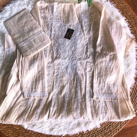 Tissue silk chikankari with elegant add-ons, where elegance meets timeless artistry.