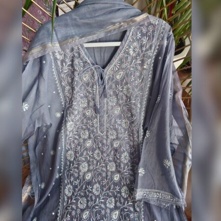 Elegance in every thread, Chikankari on Mul Chanderi fabric with  sequins, poth work and cutdana work