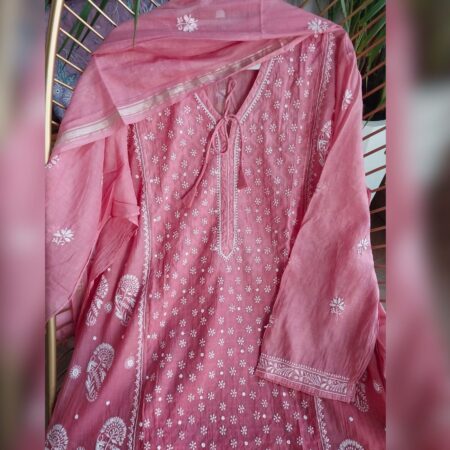 Elegance in every thread, Chikankari on Mul Chanderi fabric with  sequins, poth work and cutdana work