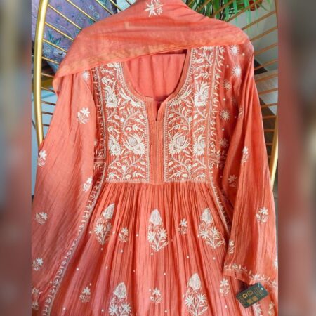 Elegance in every thread, Chikankari on Mul Chanderi fabric with poth work and cutdana work.