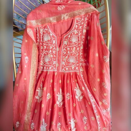 Elegance in every thread, Chikankari on Mul Chanderi fabric with poth work and cutdana work.