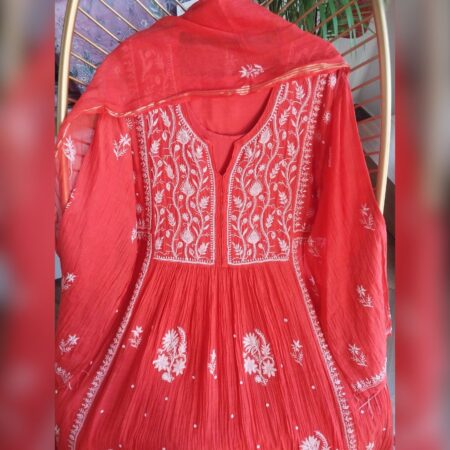Elegance in every thread, Chikankari on Mul Chanderi fabric with poth work and cutdana work.