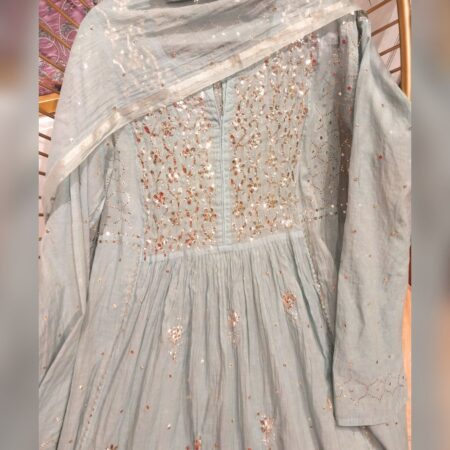 Elegance in every thread, Chikankari on Mul Chanderi fabric with mukaish and pitta work.