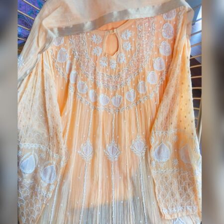 Elegance in every thread, Chikankari on Mul Chanderi fabric with sequins, kasab, poth work and cutdana work.