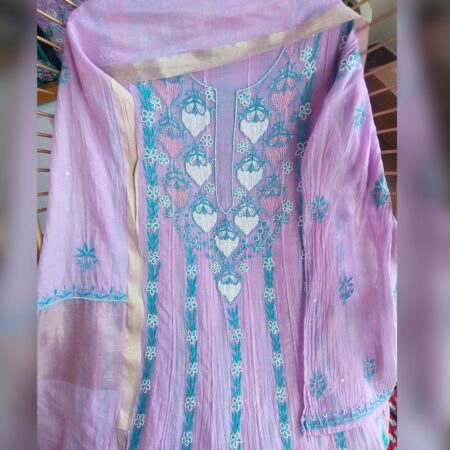 Elegance in every thread, Chikankari on Mul Chanderi fabric with poth work and cutdana work.