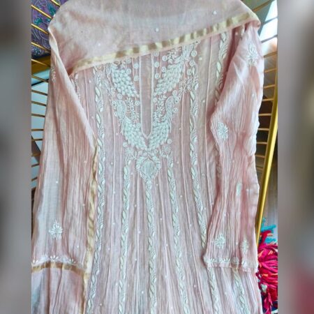 Elegance in every thread, Chikankari on Mul Chanderi fabric with poth work and cutdana work.