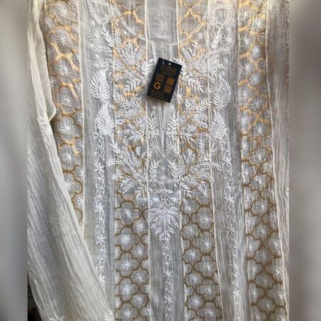 Elegance in every thread, Chikankari on Mul Chanderi with thread work and banarasi brocade.