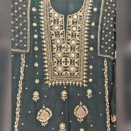 Elegance in every thread, Chikankari on Mul Chanderi with poth work and cutdana work.