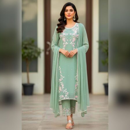 Where luxury meets graceful drape, Hand-done Zardozi work on Pure Chiffon.