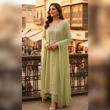 Where luxury meets graceful drape, Hand-done Zardozi work on Pure Chiffon.