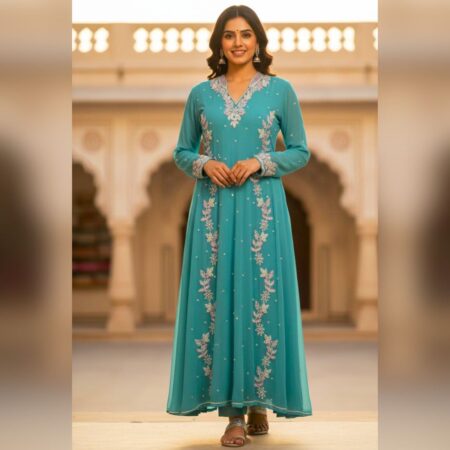 Where luxury meets graceful drape, Hand-done Zardozi work on Pure Chiffon.