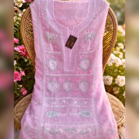 Elegance in every thread, Chikankari on Organza Silk with poth work and cutdana work.