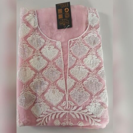 Elegance in every thread, Chikankari on Organza Silk with poth work and cutdana work.