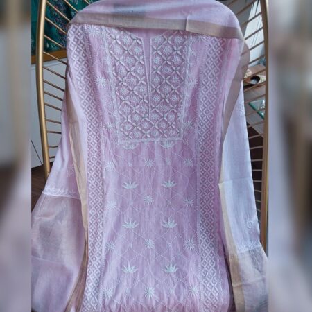 Elegance in every thread, Chikankari on Mul mul with kasab, poth work and cutdana work.