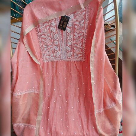 Elegance in every thread, Chikankari on Mul mul with poth work and cutdana work.