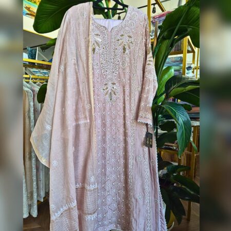 Elegance in every thread, Chikankari on Mul mul with sequins and cutdana work.