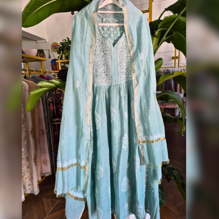 Elegance in every thread, Chikankari on Mul mul with thread work.
