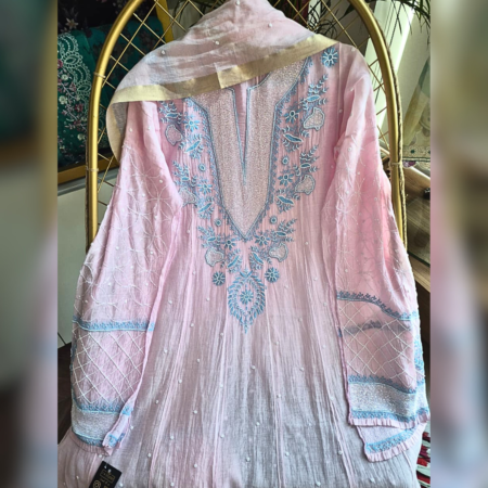 Elegance in every thread, Chikankari on Mul mul with poth work and cutdana work.