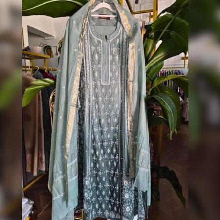 Elegance in every thread, Chikankari on Mul mul with poth and cutdana work.