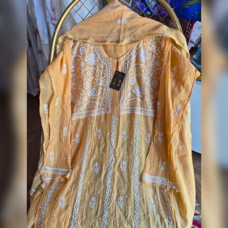 Elegance in every thread, Chikankari on Mul mul with poth and cutdana work.