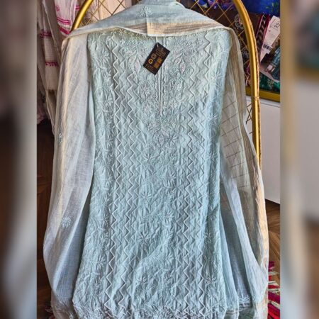 Elegance in every thread, Chikankari on Mul mul with poth and cutdana work.