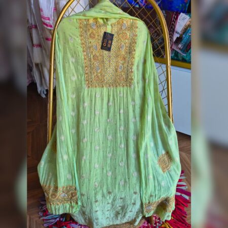 Elegance in every thread, Chikankari on Mul mul with sequins, cutdana work and banarasi buta.