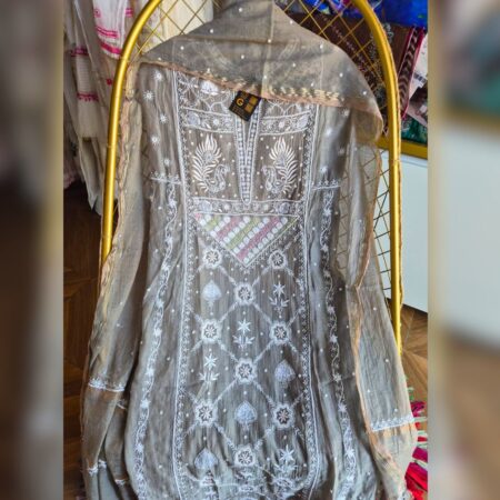 Elegance in every thread, Chikankari on Mul mul with kasab, poth and cutdana work.