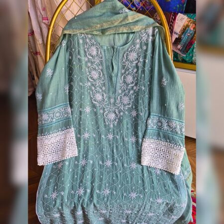 Elegance in every thread, Chikankari on Mul mul with poth and cutdana work.