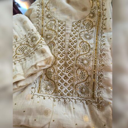 Elegance in every thread, Chikankari on Mul mul with sequins, cutdana work and banarasi buta.