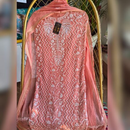 Elegance in every thread, Chikankari on Mul mul with poth and cutdana work.