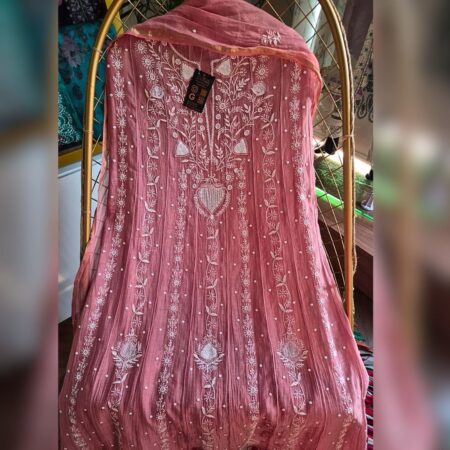 Elegance in every thread, Chikankari on Mul mul with kasab, poth and cutdana work.