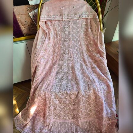 Soft mul chanderi with threadwork, zari & sequins. Light Pink